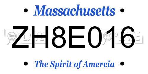 ZH8E016 Massachusetts License Plate