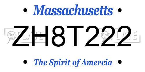 ZH8T222 Massachusetts License Plate