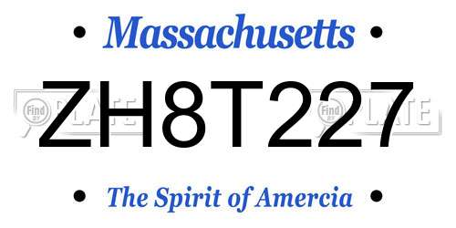 ZH8T227 Massachusetts License Plate