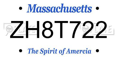 ZH8T722 Massachusetts License Plate