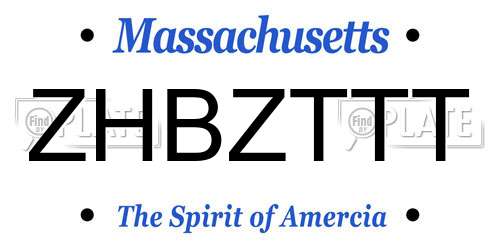 ZHBZTTT Massachusetts License Plate