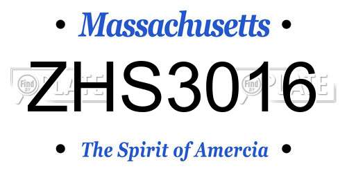 ZHS3016 Massachusetts License Plate