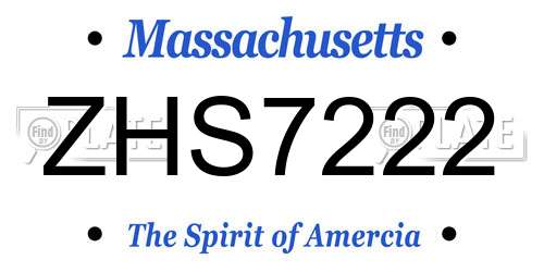 ZHS7222 Massachusetts License Plate