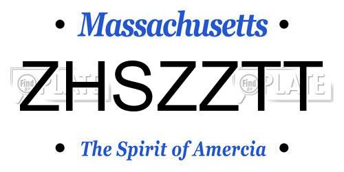 ZHSZZTT Massachusetts License Plate