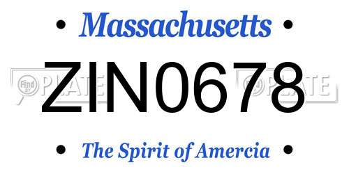 ZIN0678 Massachusetts License Plate