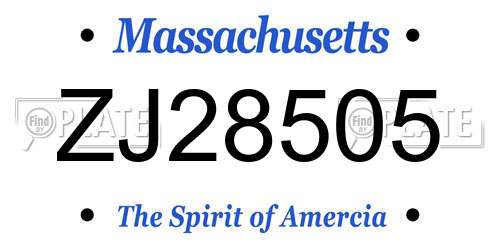 ZJ28505 Massachusetts License Plate