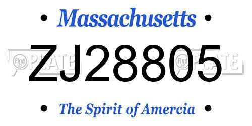 ZJ28805 Massachusetts License Plate