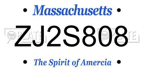 ZJ2S808 Massachusetts License Plate