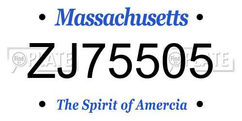 ZJ75505 Massachusetts License Plate