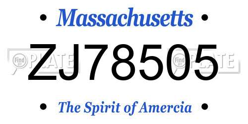 ZJ78505 Massachusetts License Plate