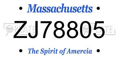 ZJ78805 Massachusetts License Plate