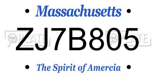 ZJ7B805 Massachusetts License Plate