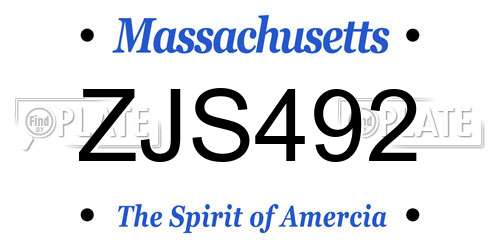 ZJS492 Massachusetts License Plate