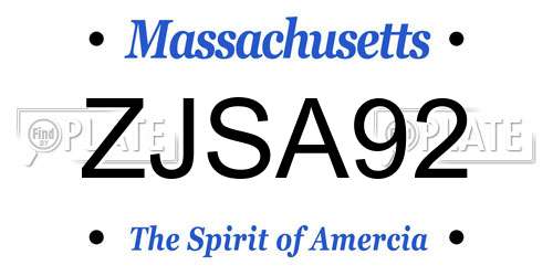 ZJSA92 Massachusetts License Plate
