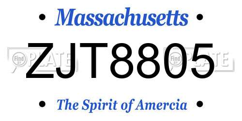 ZJT8805 Massachusetts License Plate