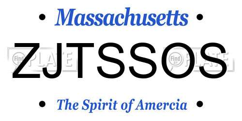 ZJTSSOS Massachusetts License Plate
