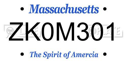 ZK0M301 Massachusetts License Plate