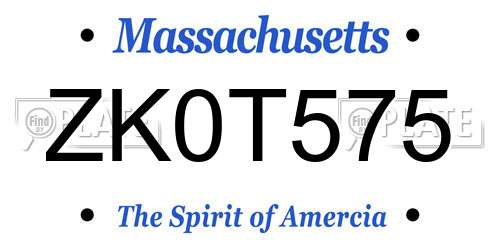 ZK0T575 Massachusetts License Plate