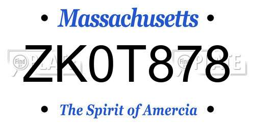 ZK0T878 Massachusetts License Plate