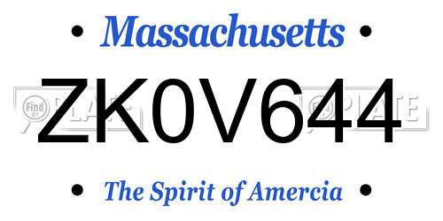 ZK0V644 Massachusetts License Plate
