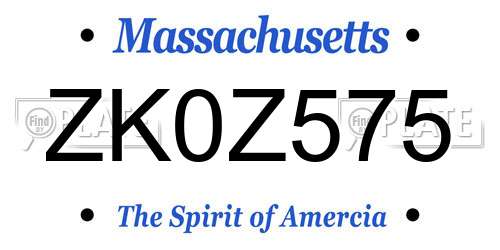 ZK0Z575 Massachusetts License Plate