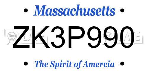 ZK3P990 Massachusetts License Plate