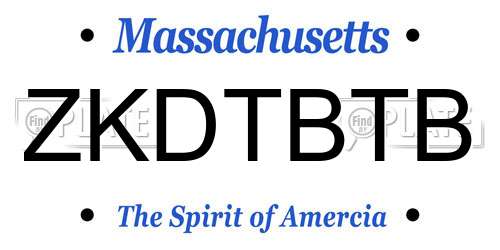 ZKDTBTB Massachusetts License Plate