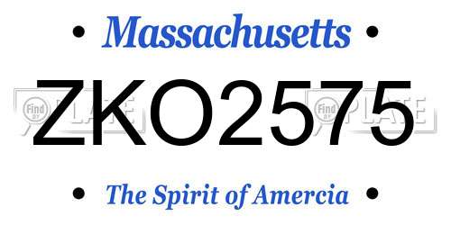 ZKO2575 Massachusetts License Plate
