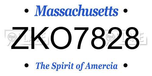 ZKO7828 Massachusetts License Plate