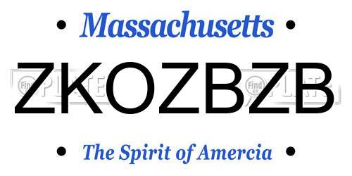 ZKOZBZB Massachusetts License Plate
