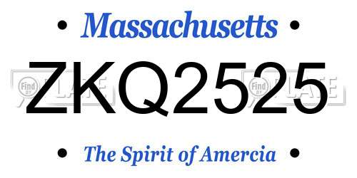 ZKQ2525 Massachusetts License Plate