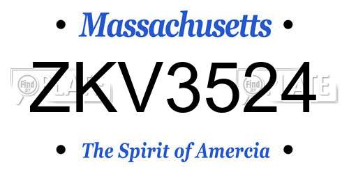 ZKV3524 Massachusetts License Plate