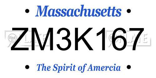 ZM3K167 Massachusetts License Plate