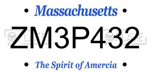 ZM3P432 Massachusetts License Plate