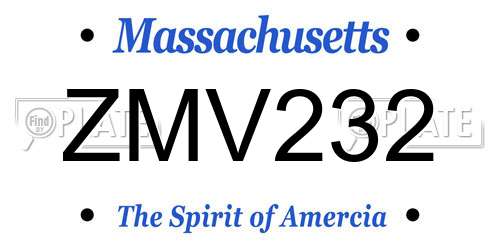 ZMV232 Massachusetts License Plate