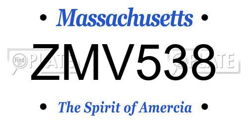 ZMV538 Massachusetts License Plate