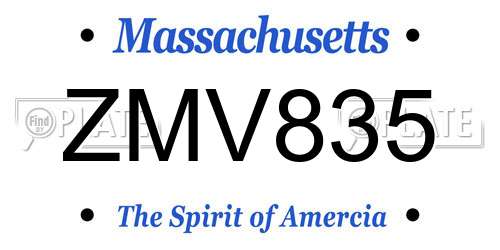 ZMV835 Massachusetts License Plate