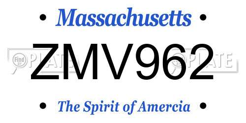 ZMV962 Massachusetts License Plate