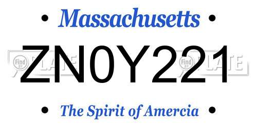 ZN0Y221 Massachusetts License Plate