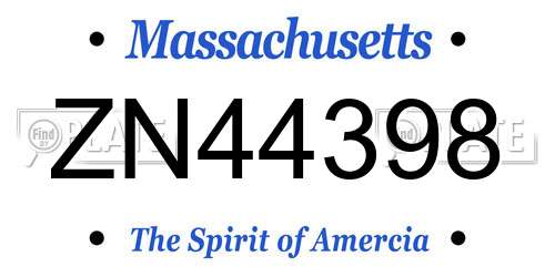 ZN44398 Massachusetts License Plate