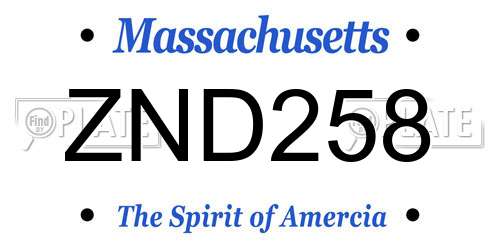ZND258 Massachusetts License Plate