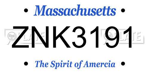 ZNK3191 Massachusetts License Plate