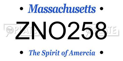 ZNO258 Massachusetts License Plate