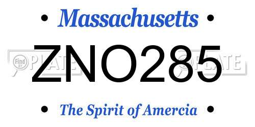 ZNO285 Massachusetts License Plate