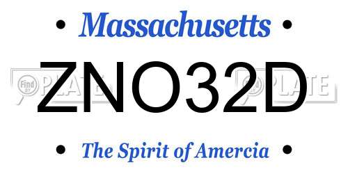 ZNO32D Massachusetts License Plate