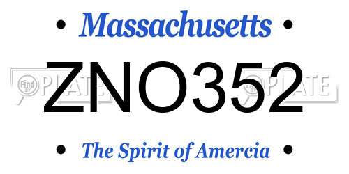 ZNO352 Massachusetts License Plate