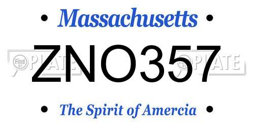 ZNO357 Massachusetts License Plate