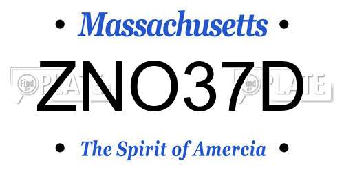 ZNO37D Massachusetts License Plate