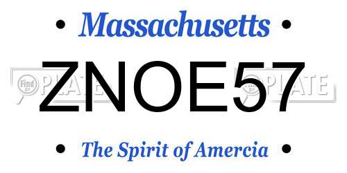 ZNOE57 Massachusetts License Plate