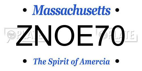ZNOE70 Massachusetts License Plate